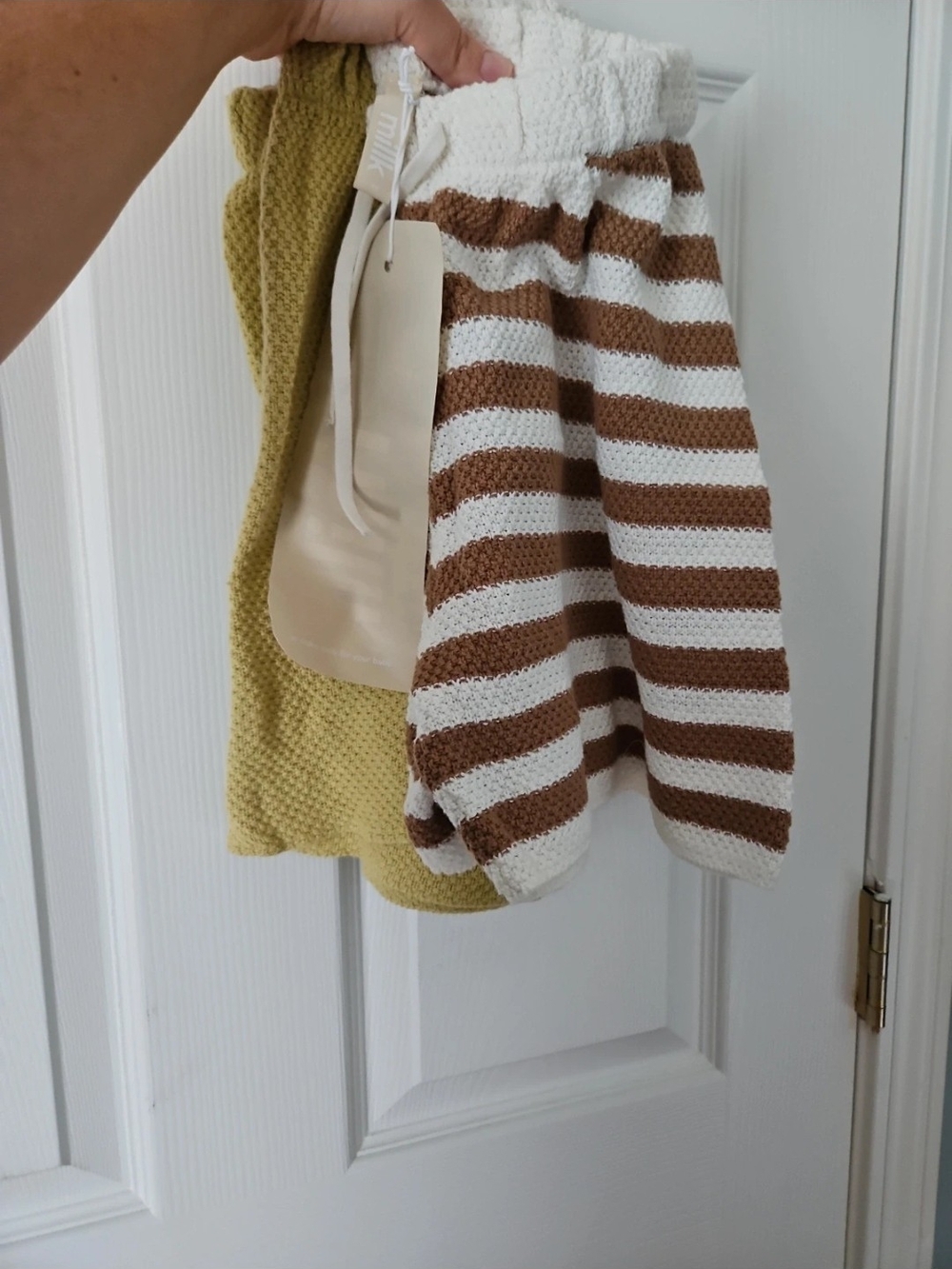Kids Knit Striped Shorts in White and Brown